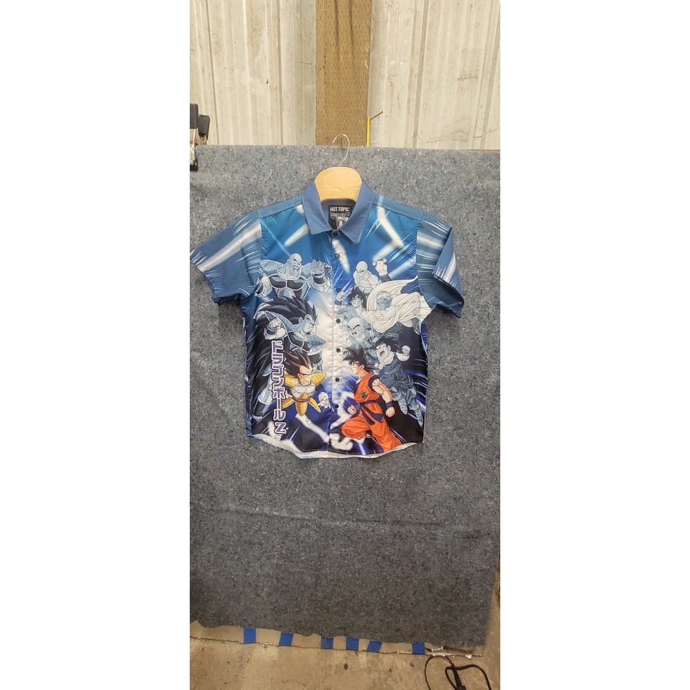 DRAGON BALL Z Hot Topic Shirt Mens XL‎ Blue Button Up Vegeta Goku Shenron